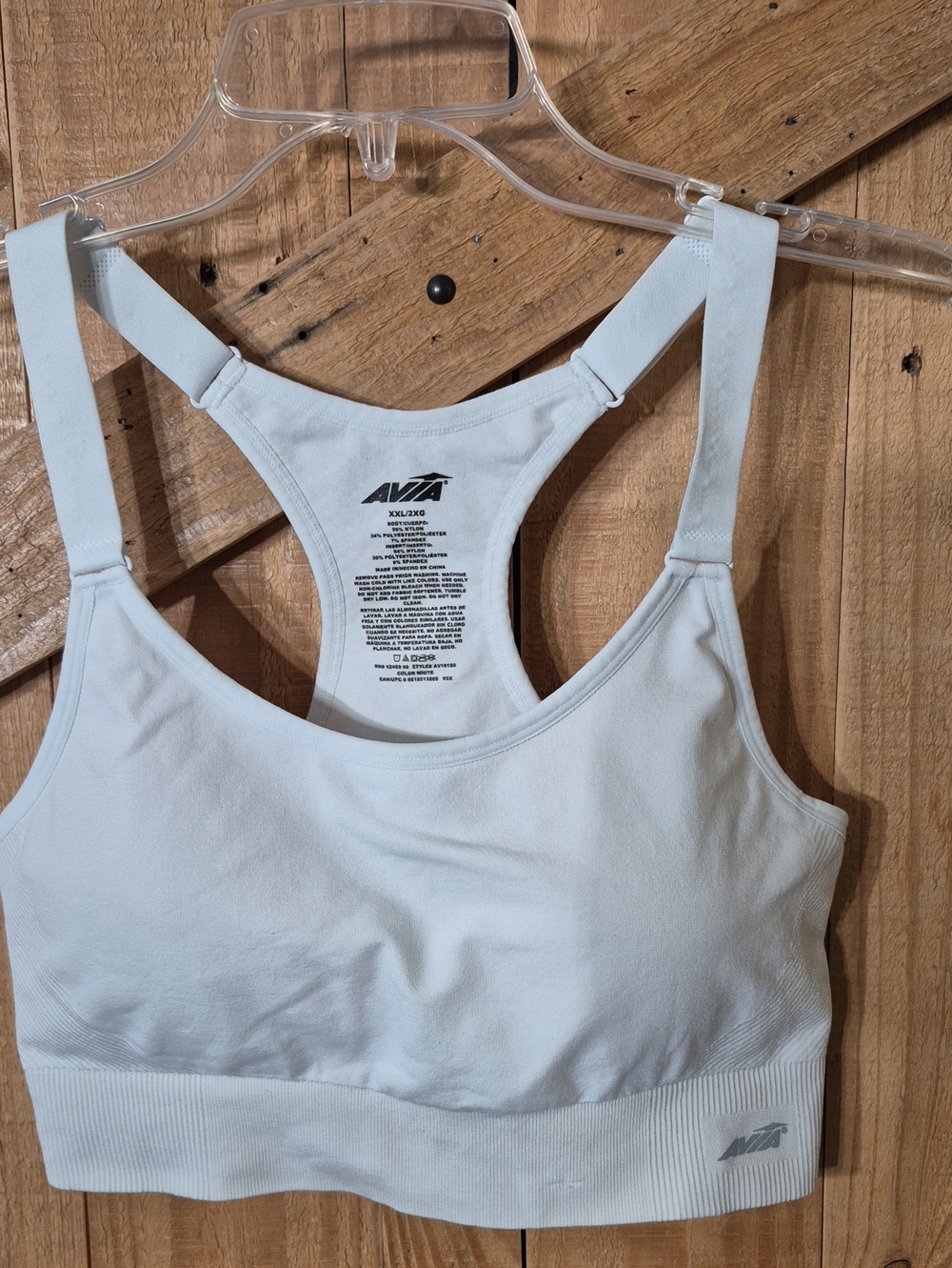 Avia White Seamless Racerback Sports Bra with Adjustable Straps